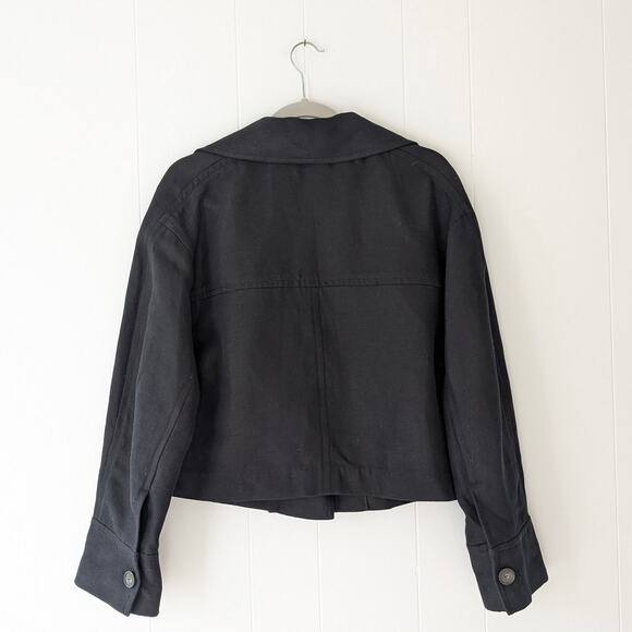 Vince Women's Cropped Collared Black Cotton/Linen Blazer Coat, size L - Picture 2 of 7